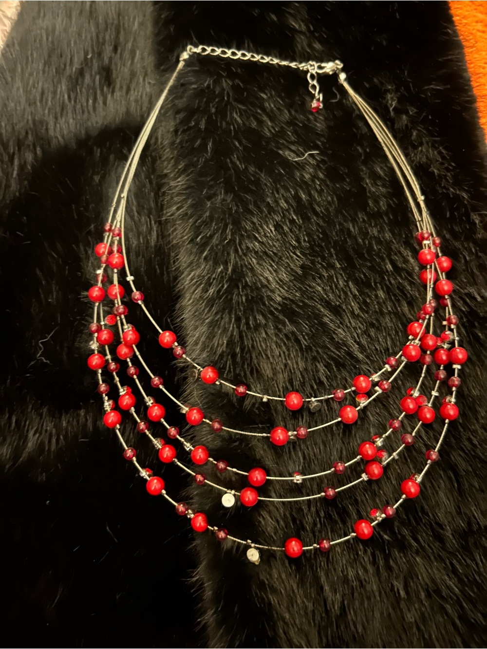 Multi-Strand Red Beaded Women's Necklace